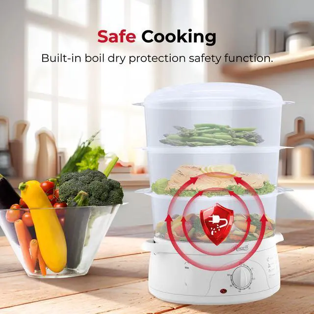 Alt view image 6 of 11 - ROSEWILL 4 in 1 Electric Food Steamer, Steamer, Baby food maker, Rice cooker and Sterilizer, 800W turbo steam fast heating, 3 Tier stackable baskets,9.5Qt