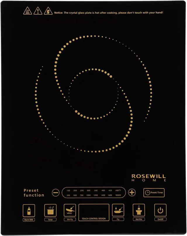 Alt view image 2 of 7 - Rosewill RHAI-16002 Induction Cooker | Large Digital Screen Display | 1800 Watt | 5 Pre-Programmed Cooktop Settings | Stainless Steel Pot |10" 3.5 QT