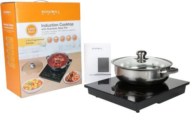 Alt view image 7 of 7 - Rosewill RHAI-16002 Induction Cooker | Large Digital Screen Display | 1800 Watt | 5 Pre-Programmed Cooktop Settings | Stainless Steel Pot |10" 3.5 QT
