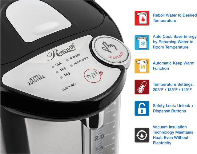Alt view image 5 of 8 - Rosewill RHAP-16002 Electric Hot Water Boiler and Warmer, 4.0 Liter Hot Water Dispenser, Stainless Steel | Great for Coffee, Tea, Soup, or Hot Cereal | White