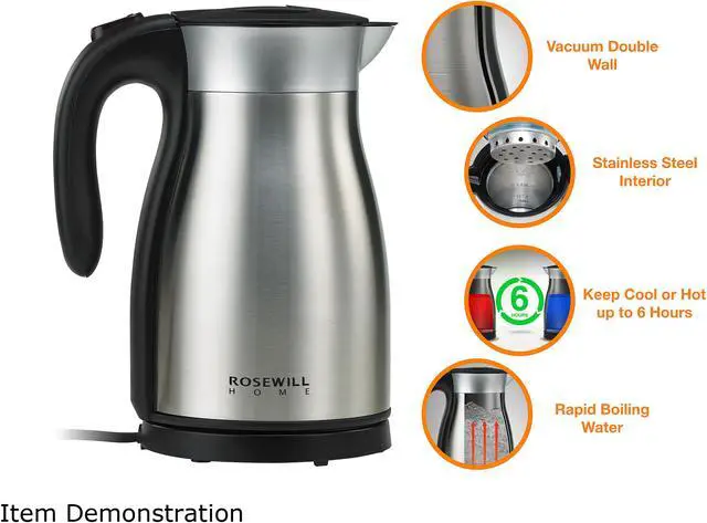 Alt view image 8 of 8 - Rosewill Electric Kettle, Double Wall Vacuum Insulated, Keep Cool or Hot Up to 6 Hours, 1.7 L Stainless Steel Thermal Pot, Fast Rapid Boiling | RHKT-17001