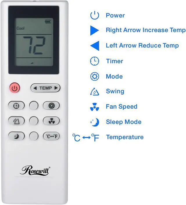 Alt view image 9 of 10 - Rosewill Portable Air Conditioner 12,000 BTU, 4-in-1: AC, Fan, Dehumidifier & Heater, Remote Control, Self-Evaporation, Up to 300 Sq.Ft., White - (RHPA-18003)