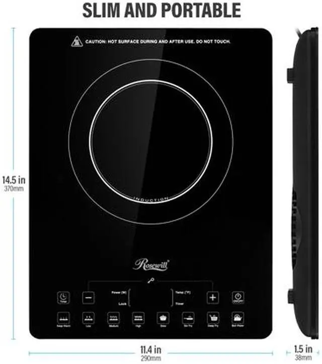 Alt view image 4 of 7 - Rosewill RHAI-19002 Portable Induction Cooktop Countertop Burner, 1500W Electric Induction Cooker with 15 Temperature Settings, 15 Power Levels, 8 Preset Modes