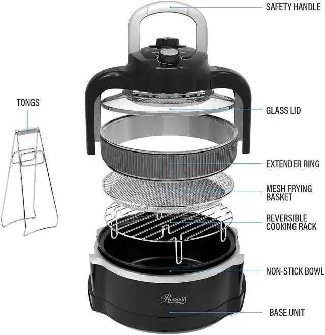 Alt view image 5 of 6 - Rosewill 7.4-Qt Air Fryer Convection Oven Multicooker, Healthy Cooking, Oil-Less, 1000W, 250 to 480 Temperature Range, Infrared Countertop, 60-Minute Timer, Dishwasher Safe - (RHCO-19001)