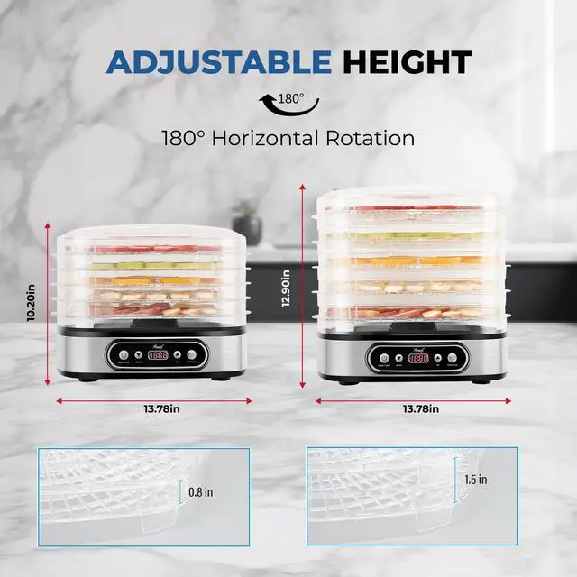 Alt view image 9 of 7 - Rosewill Essential Food Dehydrator, 5 Stackable Trays with Adjustable 48H Timer and Temperature Control - Electric Food Preserver for Jerky, Fruits, Veggies, Meat & Dog Treats, Large capacity