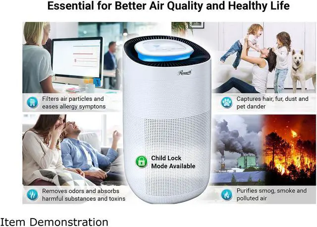 Alt view image 5 of 7 - Rosewill True HEPA Large Room Air Purifier for Home or Office, Removes Dust, Pet Dander, Smoke, Pollen, Odor, 4 Wind Speeds, Child Lock, UV Light, Digital Control Panel, 8-Hour Timer - (RHAP-20002)