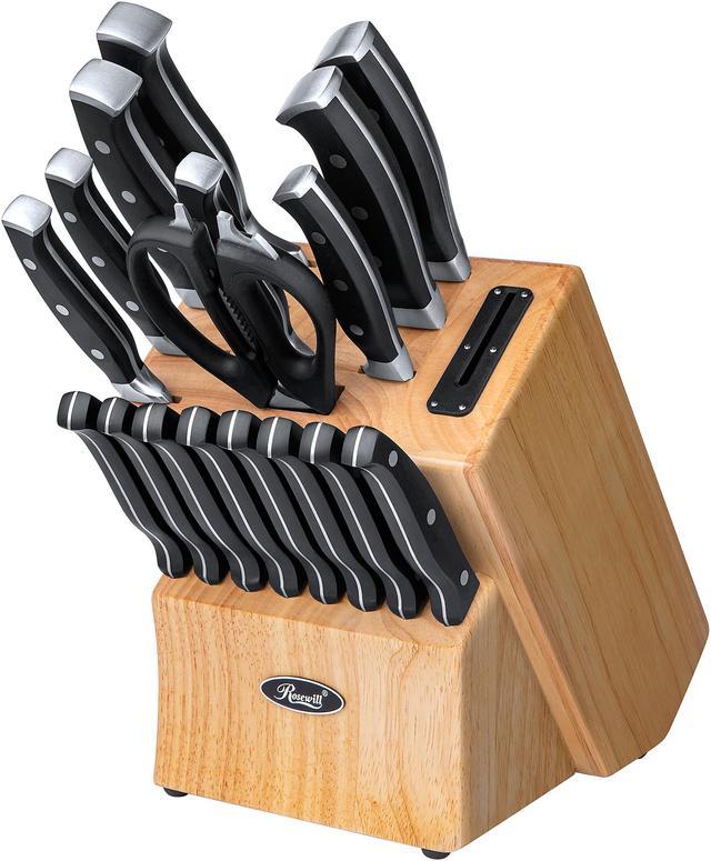 Kitchen Cutlery Knife Block Set Built-In Sharpener Stainless Steel