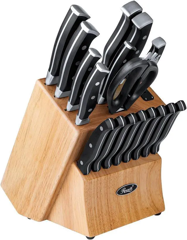 Alt view image 7 of 7 - Rosewill 18-Piece Stainless Steel Professional Cutlery Kitchen Knife Set with Shears, Triple Riveted Handles, Full Tang Design, Wood Block, Built-in Sharpener (RHKS-20001)