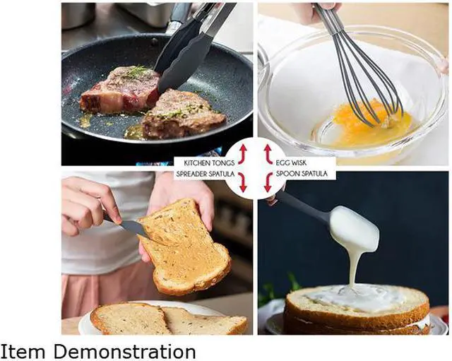 Alt view image 8 of 9 - Rosewill Kitchen Silicone Cooking Utensil Set | High Heat Resistant Spatulas, Spoons, Ladle, Tongs With Stainless Steel Handle, Draining Holder | 14-Piece, Food Grade, Dishwasher Safe (RHKU-21001)