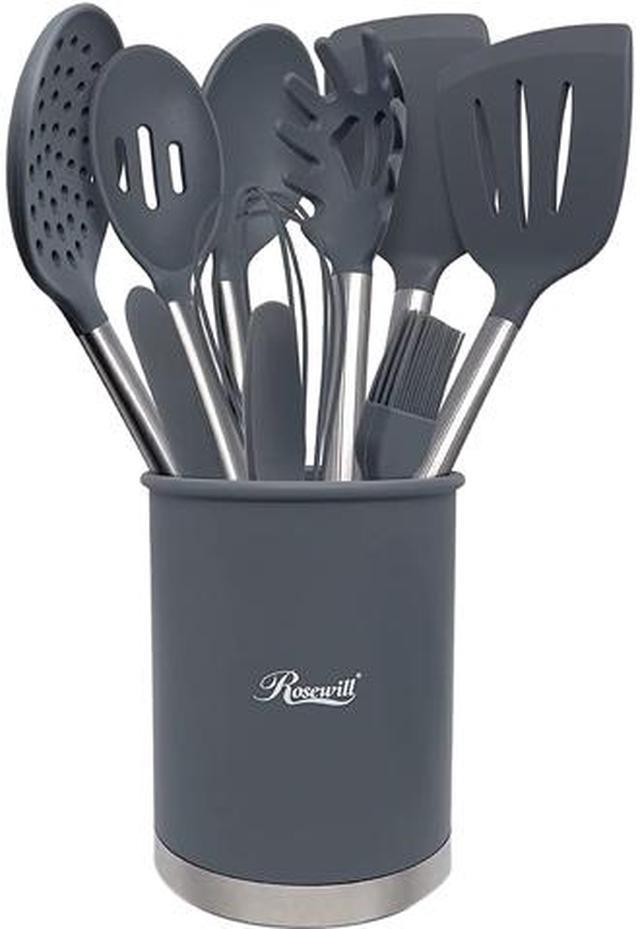 Rosewill Kitchen Silicone Cooking Utensil Set, High Heat Resistant  Spatulas, Spoons, Ladle, Tongs With Stainless Steel Handle, Draining Holder