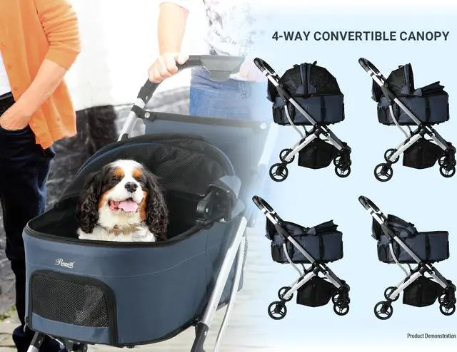 Alt view image 5 of 7 - Rosewill 3-in-1 Pet Stroller for Small/Medium Cats or Dogs, Removable Carrier, Waterproof, 6 Pocket Organizer & Basket, One-Hand Fold, Great for Walking/Jogging/Travel, Navy Blue - (RPPS-22001N)