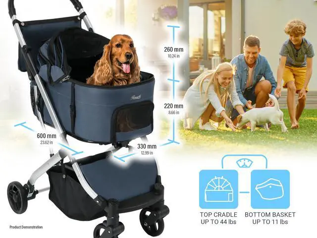 Alt view image 7 of 7 - Rosewill 3-in-1 Pet Stroller for Small/Medium Cats or Dogs, Removable Carrier, Waterproof, 6 Pocket Organizer & Basket, One-Hand Fold, Great for Walking/Jogging/Travel, Navy Blue - (RPPS-22001N)