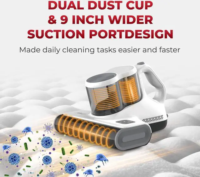 Alt view image 4 of 8 - Rosewill Mattress Vacuum Cleaner: Anti-allergen Bed Vacuum Cleaner with UV-C Light & High Heating Tech, 450W 16Kpa Strong Suction, Deep Cleaning Handheld Vacuums for Sofa/Bed/Pet Hair - Corded - White