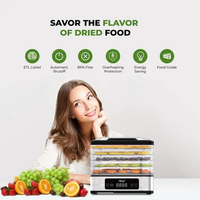 Alt view image 4 of 6 - Rosewill Compact Food Dehydrator, 5 Stackable Trays with Adjustable 48H Timer and Temperature Control - Electric Food Preserver for Jerky, Fruits, Veggies, Meat & Dog Treats