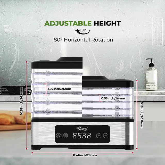 Alt view image 5 of 6 - Rosewill Compact Food Dehydrator, 5 Stackable Trays with Adjustable 48H Timer and Temperature Control - Electric Food Preserver for Jerky, Fruits, Veggies, Meat & Dog Treats