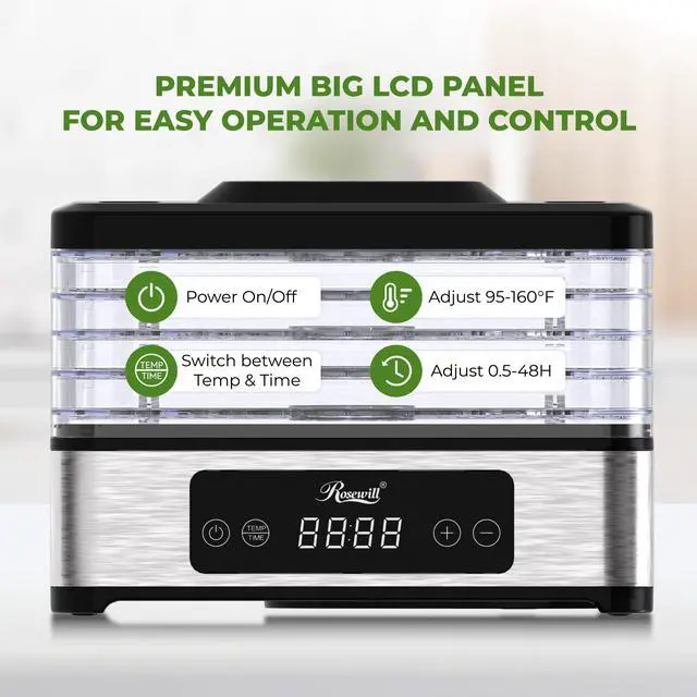 Alt view image 6 of 6 - Rosewill Compact Food Dehydrator, 5 Stackable Trays with Adjustable 48H Timer and Temperature Control - Electric Food Preserver for Jerky, Fruits, Veggies, Meat & Dog Treats
