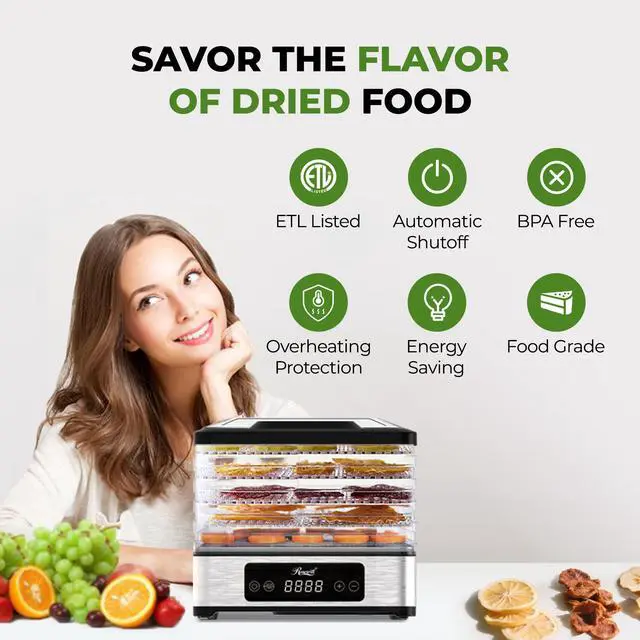 Alt view image 5 of 7 - Rosewill Compact Food Dehydrator, 5 Stackable Trays with Adjustable 48H Timer and Temperature Control - Electric Food Preserver for Jerky, Fruits, Veggies, Meat & Dog Treats