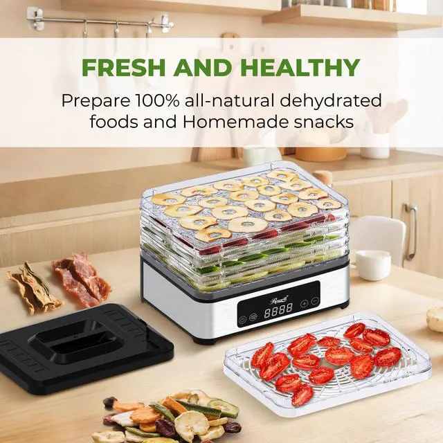Alt view image 2 of 7 - Rosewill Compact Food Dehydrator, 5 Stackable Trays with Adjustable 48H Timer and Temperature Control - Electric Food Preserver for Jerky, Fruits, Veggies, Meat & Dog Treats