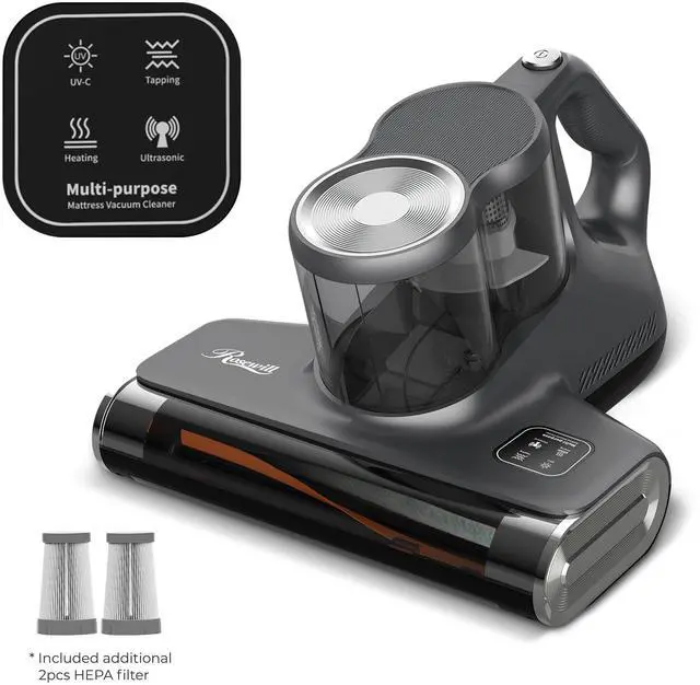 Main image of Rosewill Mattress Vacuum Cleaner: Anti-allergen Bed Vacuum Cleaner with UV-C Light & High Heating Tech, 450W 16Kpa Strong Suction, Deep Cleaning Handheld Vacuums for Sofa/Bed/Pet Hair - Corded - Grey