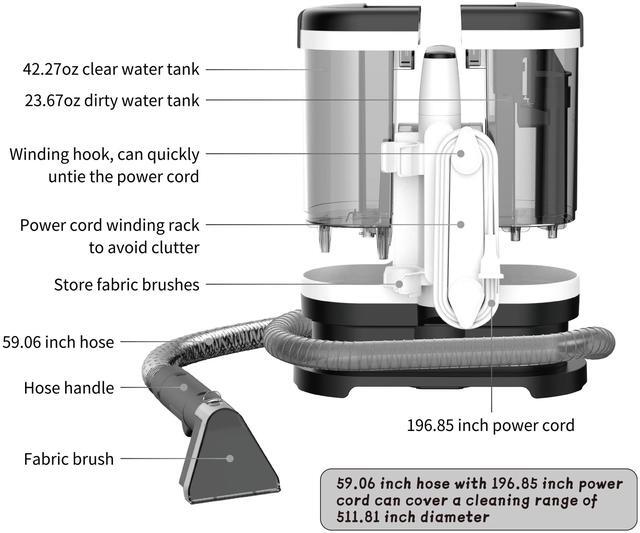 Alt view image 3 of 7 - Rosewill Multi-Purpose Portable Carpet and Upholstery Cleaner, Powerful Suction10 kpa Spot Cleaner ,Car and Auto Detailer, Stain/Spot Remover;  Versatile Use: Carpet, Sofa, Pet Hair Use