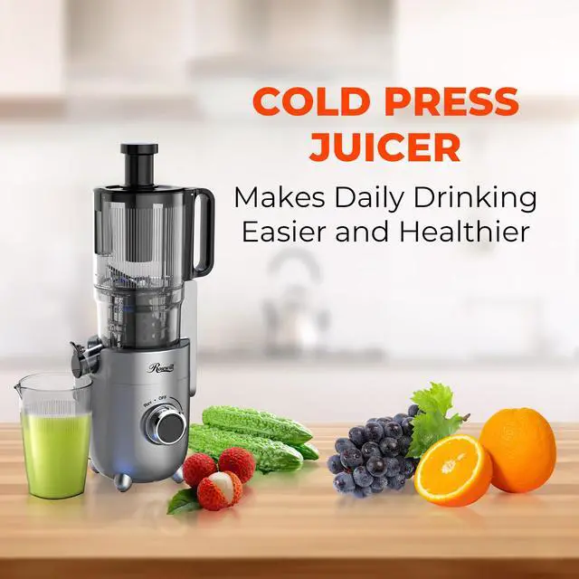 Alt view image 3 of 7 - Rosewill Cold Press Juicer, 4.72" Wide Feed Chute Juice Extractor Machine, High Juice Yield, Slow Masticating Juicer for Whole Vegetables & Fruits