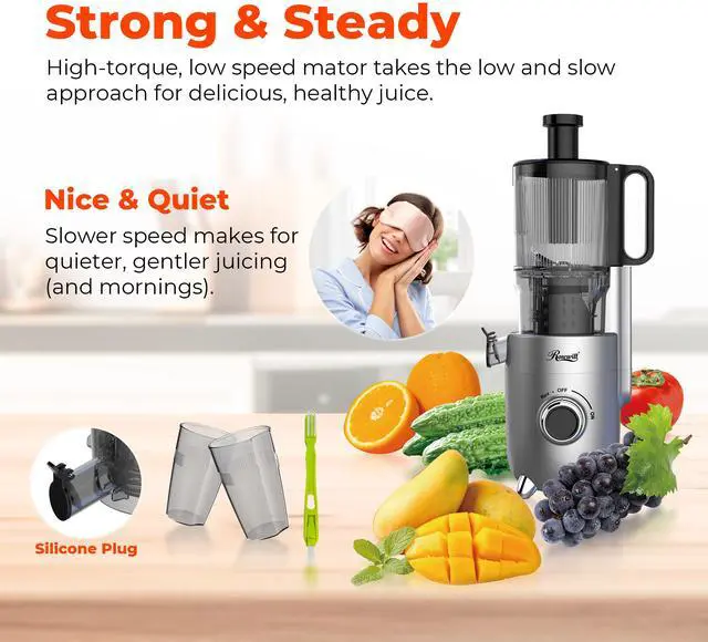 Alt view image 7 of 7 - Rosewill Cold Press Juicer, 4.72" Wide Feed Chute Juice Extractor Machine, High Juice Yield, Slow Masticating Juicer for Whole Vegetables & Fruits