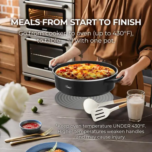 Alt view image 6 of 9 - Rosewill 12.7 QT Electric Hot Pot with Multiple Functions, Split Design with 11.8 inch Wider Cooking Pot and SUS Steam Basket, 1600W High Power, Includes Utensils - Black