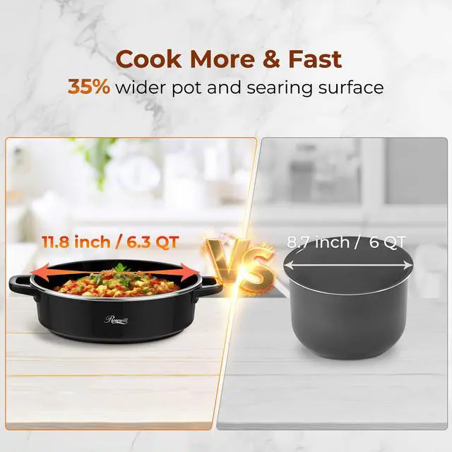 Alt view image 8 of 9 - Rosewill 12.7 QT Electric Hot Pot with Multiple Functions, Split Design with 11.8 inch Wider Cooking Pot and SUS Steam Basket, 1600W High Power, Includes Utensils - Black
