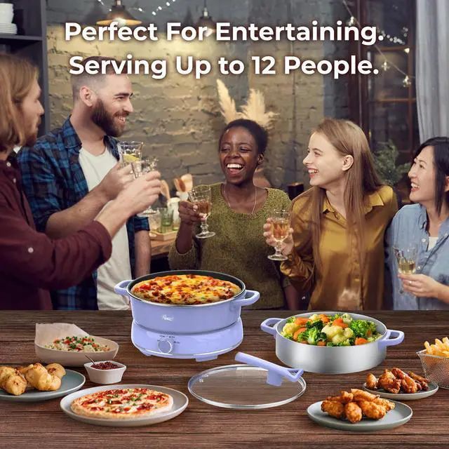 Alt view image 5 of 9 - Rosewill 12.7 QT Electric Hot Pot with Multiple Functions, Split Design with 11.8 inch Wider Cooking Pot and SUS Steam Basket, 1600W High Power, Includes Utensils - Iris