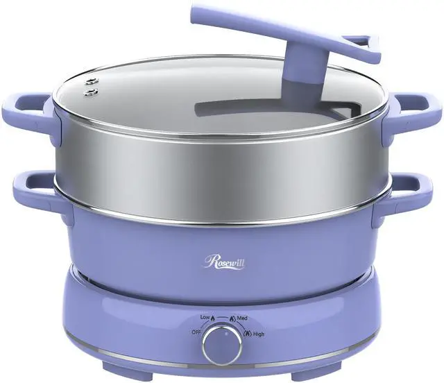 Main image of Rosewill 12.7 QT Electric Hot Pot with Multiple Functions, Split Design with 11.8 inch Wider Cooking Pot and SUS Steam Basket, 1600W High Power, Includes Utensils - Iris