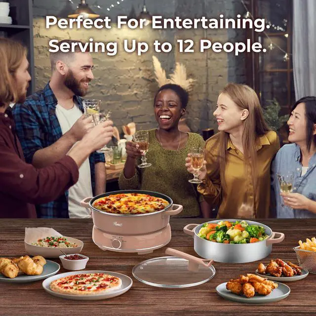 Alt view image 5 of 9 - Rosewill 12.7 QT Electric Hot Pot with Multiple Functions, Split Design with 11.8 inch Wider Cooking Pot and SUS Steam Basket, 1600W High Power, Includes Utensils - Mocha