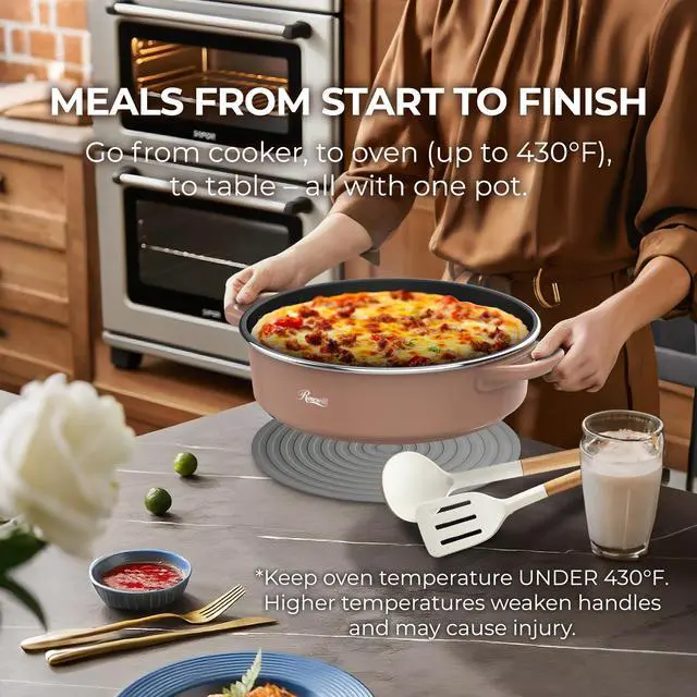 Alt view image 6 of 9 - Rosewill 12.7 QT Electric Hot Pot with Multiple Functions, Split Design with 11.8 inch Wider Cooking Pot and SUS Steam Basket, 1600W High Power, Includes Utensils - Mocha
