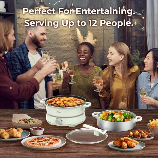 Alt view image 5 of 9 - Rosewill 12.7 QT Electric Hot Pot with Multiple Functions, Split Design with 11.8 inch Wider Cooking Pot and SUS Steam Basket, 1600W High Power, Includes Utensils - Light Green