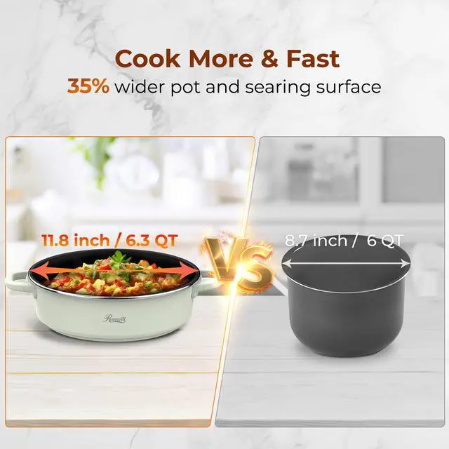 Alt view image 8 of 9 - Rosewill 12.7 QT Electric Hot Pot with Multiple Functions, Split Design with 11.8 inch Wider Cooking Pot and SUS Steam Basket, 1600W High Power, Includes Utensils - Light Green