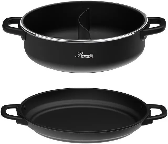 Main image of Rosewill 12.7 QT Electric Hot Pot Accessory Kit, Includes Dual-Sided Hot Pot and Shallow Fry Pan, with easy-to-carry Handle and Non-stick Coating - Black
