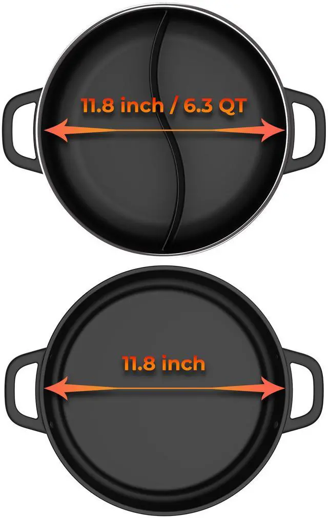 Alt view image 2 of 3 - Rosewill 12.7 QT Electric Hot Pot Accessory Kit, Includes Dual-Sided Hot Pot and Shallow Fry Pan, with easy-to-carry Handle and Non-stick Coating - Black