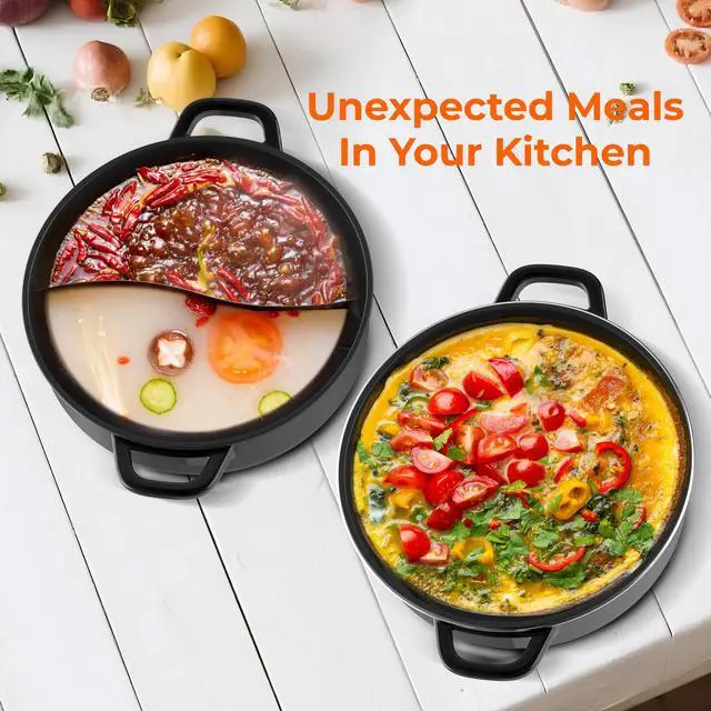 Alt view image 3 of 3 - Rosewill 12.7 QT Electric Hot Pot Accessory Kit, Includes Dual-Sided Hot Pot and Shallow Fry Pan, with easy-to-carry Handle and Non-stick Coating - Black
