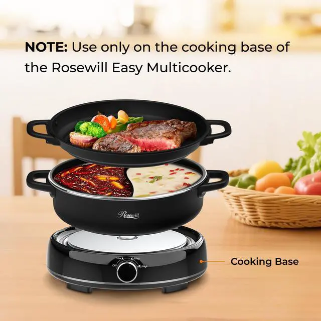Alt view image 4 of 4 - Rosewill 12.7 QT Electric Hot Pot Accessory Kit, Includes Dual-Sided Hot Pot and Shallow Fry Pan, with easy-to-carry Handle and Non-stick Coating - Black