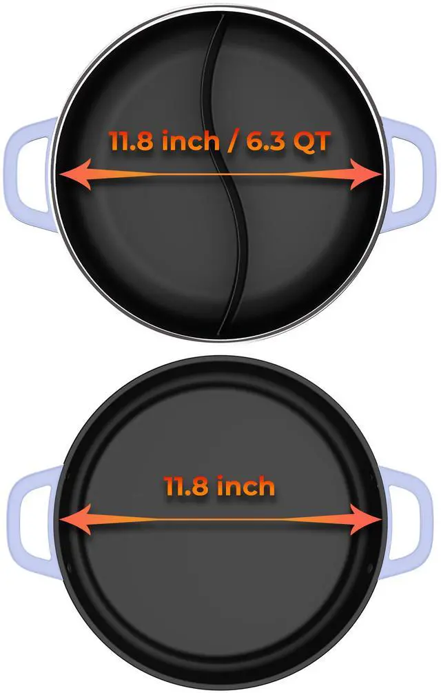 Alt view image 2 of 3 - Rosewill 12.7 QT Electric Hot Pot Accessory Kit, Includes Dual-Sided Hot Pot and Shallow Fry Pan, with easy-to-carry Handle and Non-stick Coating - Iris