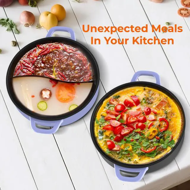 Alt view image 3 of 3 - Rosewill 12.7 QT Electric Hot Pot Accessory Kit, Includes Dual-Sided Hot Pot and Shallow Fry Pan, with easy-to-carry Handle and Non-stick Coating - Iris