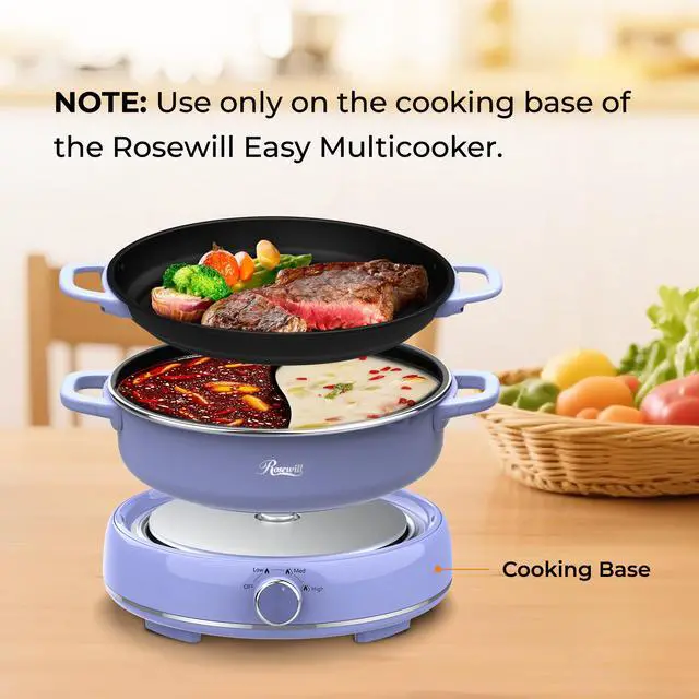 Alt view image 4 of 4 - Rosewill 12.7 QT Electric Hot Pot Accessory Kit, Includes Dual-Sided Hot Pot and Shallow Fry Pan, with easy-to-carry Handle and Non-stick Coating - Iris
