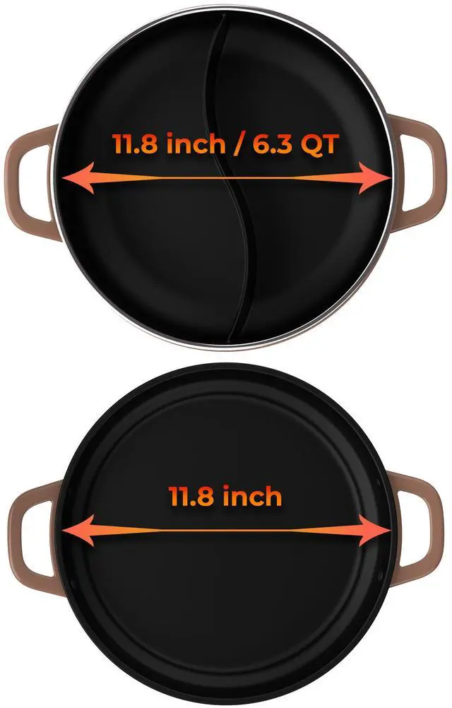 Alt view image 2 of 3 - Rosewill 12.7 QT Electric Hot Pot Accessory Kit, Includes Dual-Sided Hot Pot and Shallow Fry Pan, with easy-to-carry Handle and Non-stick Coating - Mocha