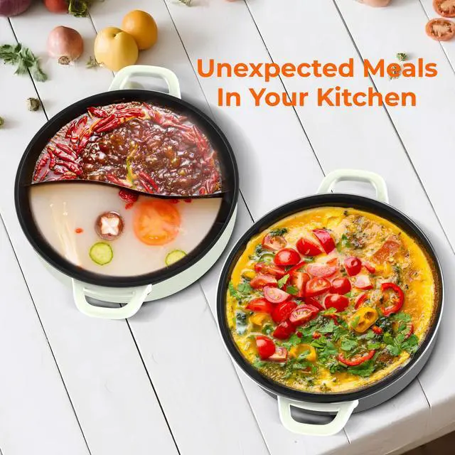 Alt view image 3 of 3 - Rosewill 12.7 QT Electric Hot Pot Accessory Kit, Includes Dual-Sided Hot Pot and Shallow Fry Pan, with easy-to-carry Handle and Non-stick Coating – Light Green