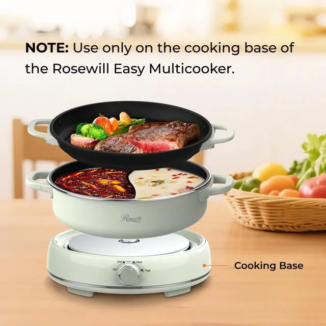 Alt view image 4 of 4 - Rosewill 12.7 QT Electric Hot Pot Accessory Kit, Includes Dual-Sided Hot Pot and Shallow Fry Pan, with easy-to-carry Handle and Non-stick Coating – Light Green