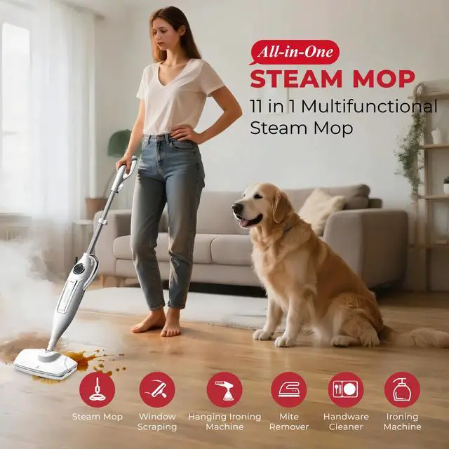 Alt view image 2 of 8 - Rosewill 11-in-1 Steam Mop, 260°F Handheld Steam Cleaner, 1200W Detachable Steam Mops for Floor Cleaning,  Removable Tank, Multi-Purpose Steamer for Hardwood, Tile, Grout, Furniture- White