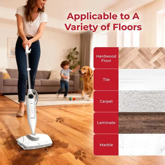 Alt view image 3 of 8 - Rosewill 11-in-1 Steam Mop, 260°F Handheld Steam Cleaner, 1200W Detachable Steam Mops for Floor Cleaning,  Removable Tank, Multi-Purpose Steamer for Hardwood, Tile, Grout, Furniture- White
