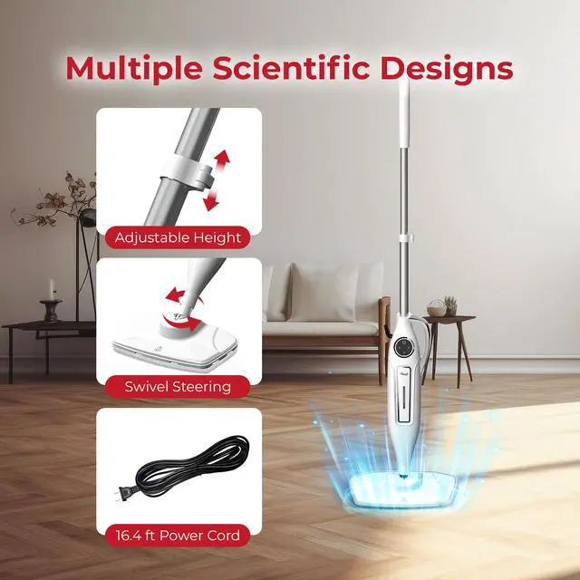 Alt view image 7 of 8 - Rosewill 11-in-1 Steam Mop, 260°F Handheld Steam Cleaner, 1200W Detachable Steam Mops for Floor Cleaning,  Removable Tank, Multi-Purpose Steamer for Hardwood, Tile, Grout, Furniture- White