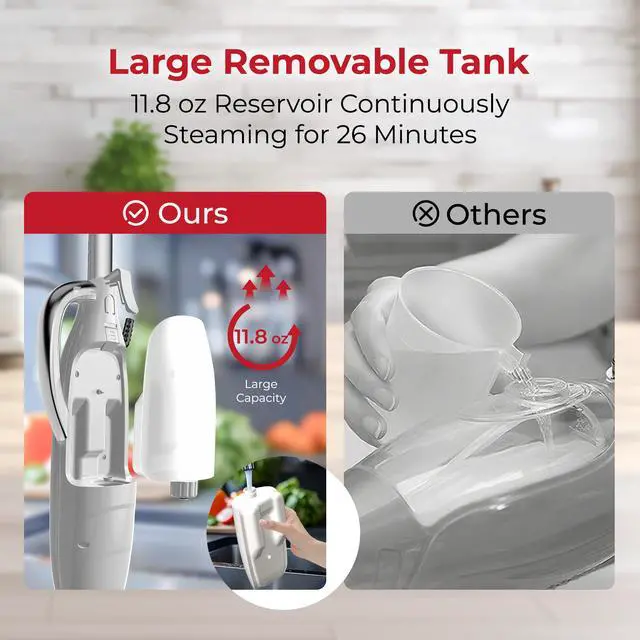 Alt view image 8 of 8 - Rosewill 11-in-1 Steam Mop, 260°F Handheld Steam Cleaner, 1200W Detachable Steam Mops for Floor Cleaning,  Removable Tank, Multi-Purpose Steamer for Hardwood, Tile, Grout, Furniture- White