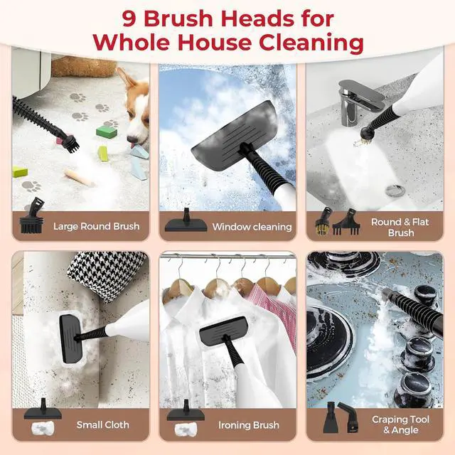 Alt view image 5 of 8 - Rosewill 11-in-1 Steam Mop, 260°F Handheld Steam Cleaner, 1200W Detachable Steam Mops for Floor Cleaning,  Removable Tank, Multi-Purpose Steamer for Hardwood, Tile, Grout, Furniture- White