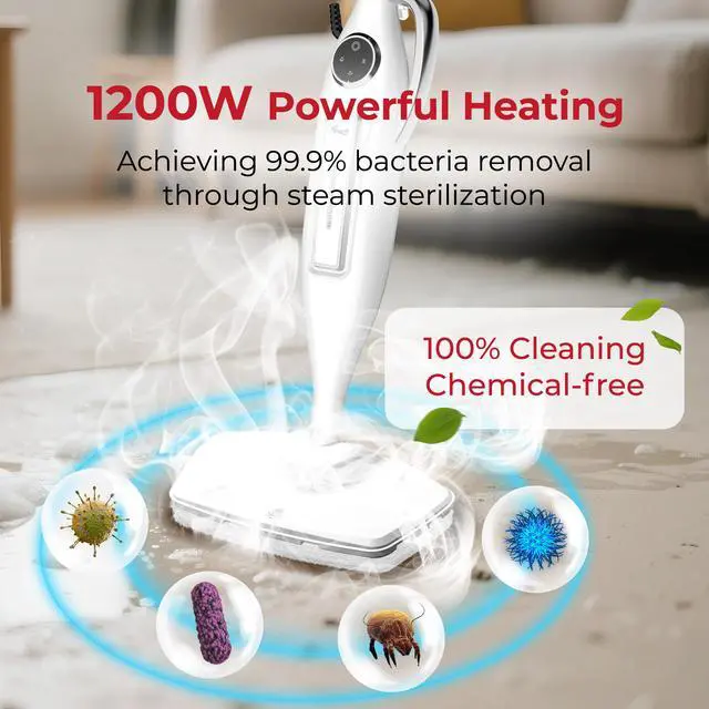 Alt view image 4 of 8 - Rosewill 11-in-1 Steam Mop, 260°F Handheld Steam Cleaner, 1200W Detachable Steam Mops for Floor Cleaning,  Removable Tank, Multi-Purpose Steamer for Hardwood, Tile, Grout, Furniture- White